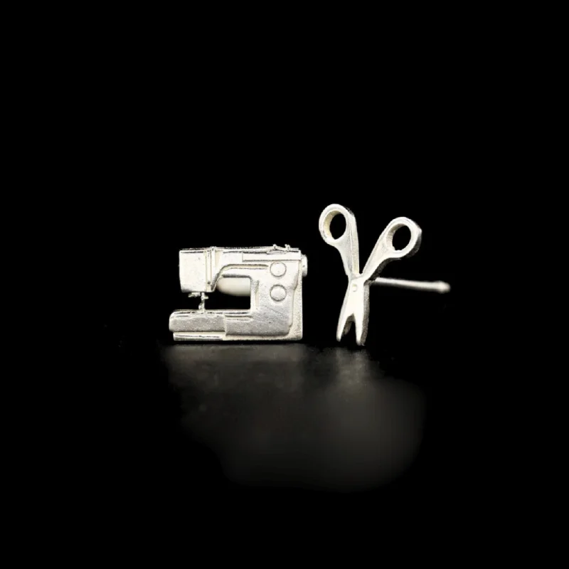 white topaz stacking rings Sewing Machine & Scissor Stud Earrings Set