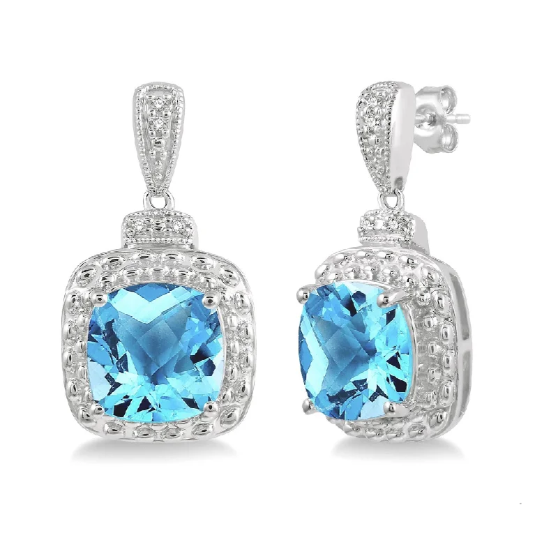 sterling silver braided ring Silver Blue Topaz & Diamond Earrings