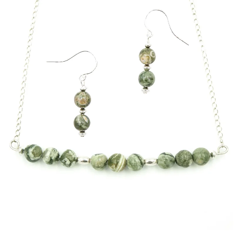 simple snake chain necklace Rainforest Jasper ~ Necklace & Earrings Set