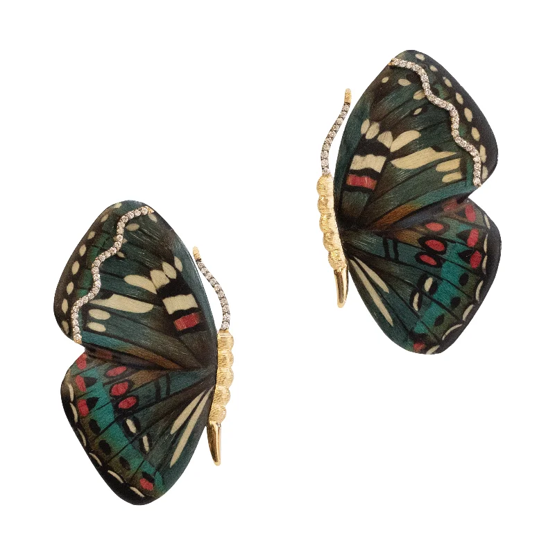 dainty chain bracelet layered Small Butterfly Marquetry Earrings, Red + Black