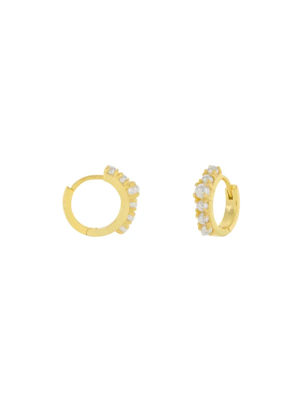 gold heart-shaped pendant necklace Stacked Pearl Huggie Hoops