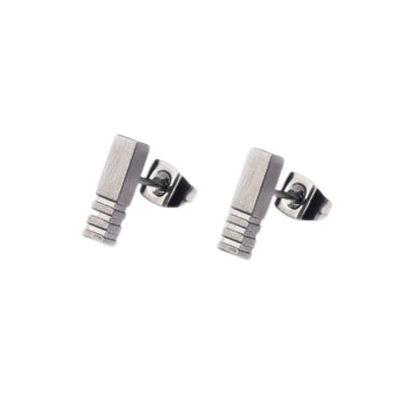 elegant pearl bridal set Stainless Steel Earrings "Long Bar Studs With Grooves"