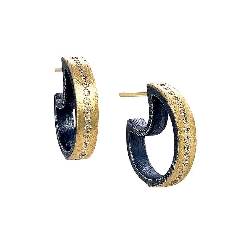 real opal engagement ring Sterling Silver & 18K Yellow Gold Hoop Earrings - "Mina"