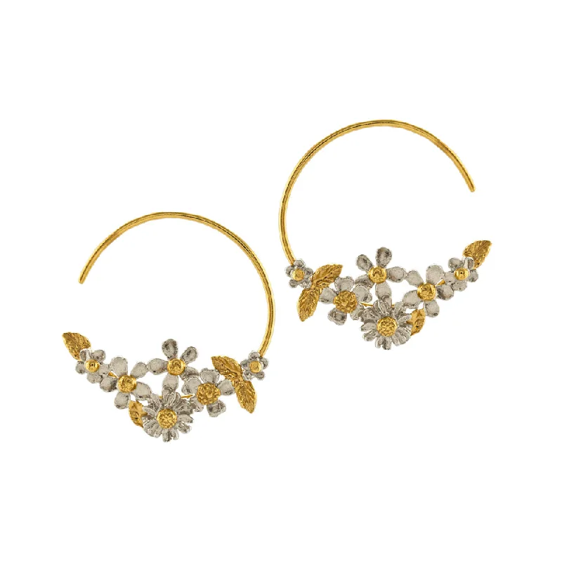gold engagement ring vintage Sterling Silver and Gold Vermeil Flower Hoop Earrings- "Posy Bloom"