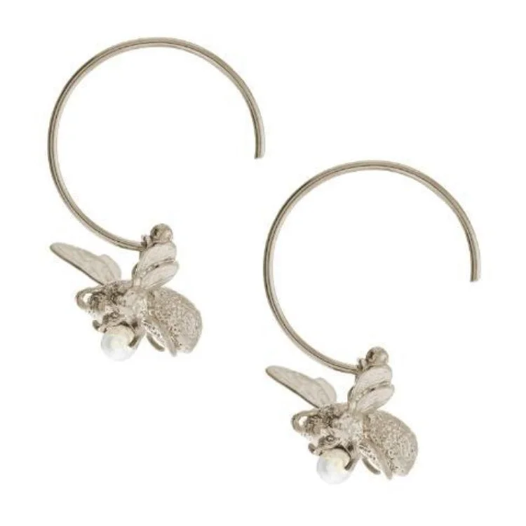 diamond wedding band for women Sterling Silver and Pearl Hoop Earrings -"Flying Bee"