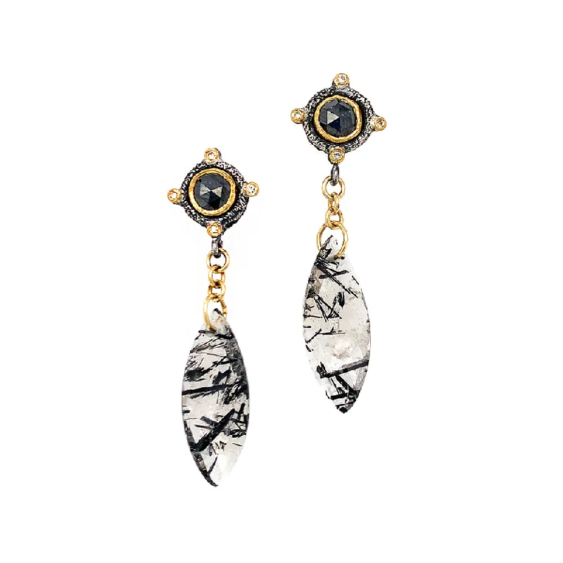 vintage platinum wedding band Tourmalated Quartz & Black Diamond Earrings - "Duvessa" vintage platinum wedding band Tourmalated Quartz & Black Diamond Earrings - "Duvessa"