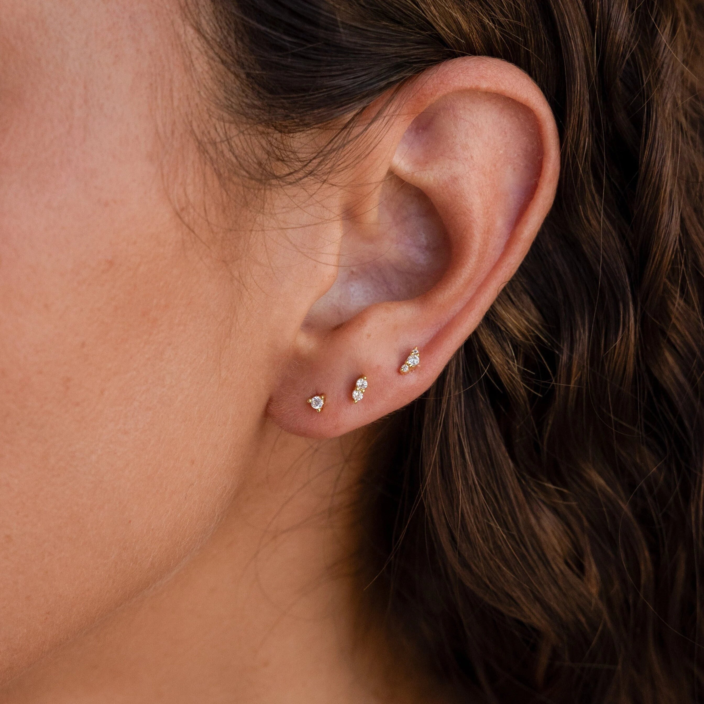 unique tribal silver ring Tiny Diamond Flatback Studs Set