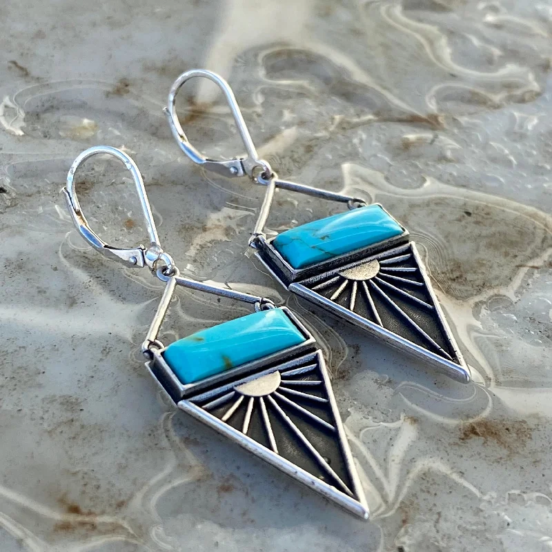 men’s rugged leather bracelet Turquoise Sunrays Earrings