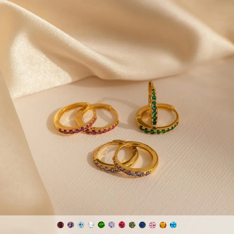 celestial orbit ring set Vera Pave Birthstone Huggies