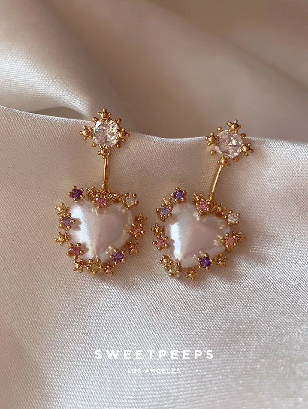 adjustable gemstone choker Victorian Heart Pearl Studs