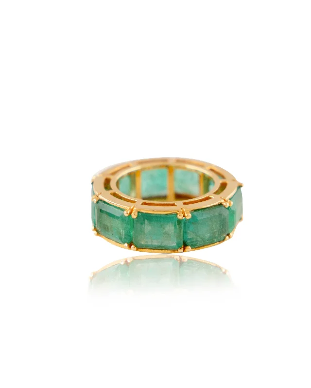 hand-stamped coordinates bracelet Vidya Emerald Ring