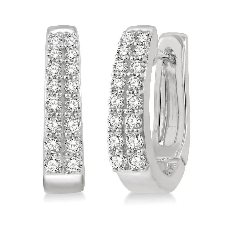handcrafted opal inlay ring Double-Row Diamond Huggie Hoops