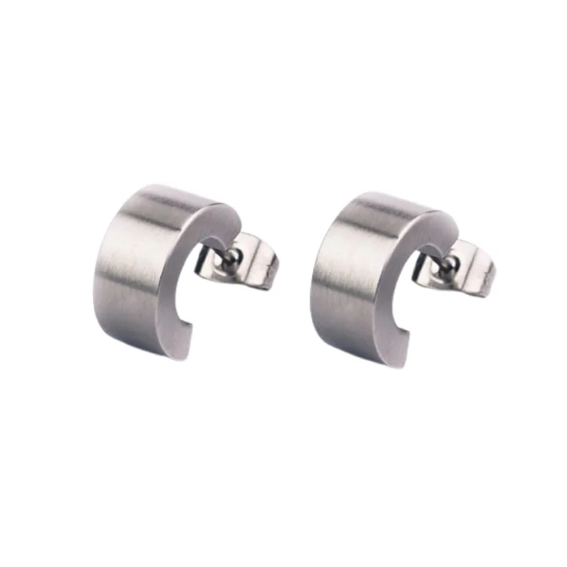 classic wedding set with diamonds Wide Stainless Steel Earrings "Semi-Curve Studs"