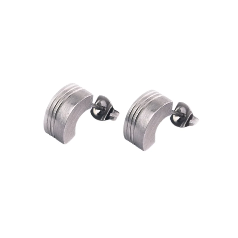 men’s black diamond cufflinks Wide Stainless Steel Earrings "Small Curve Studs with Grooves"