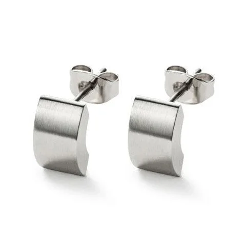 personalized bar necklace silver Wide Stainless Steel Earrings "Small Curve Studs"