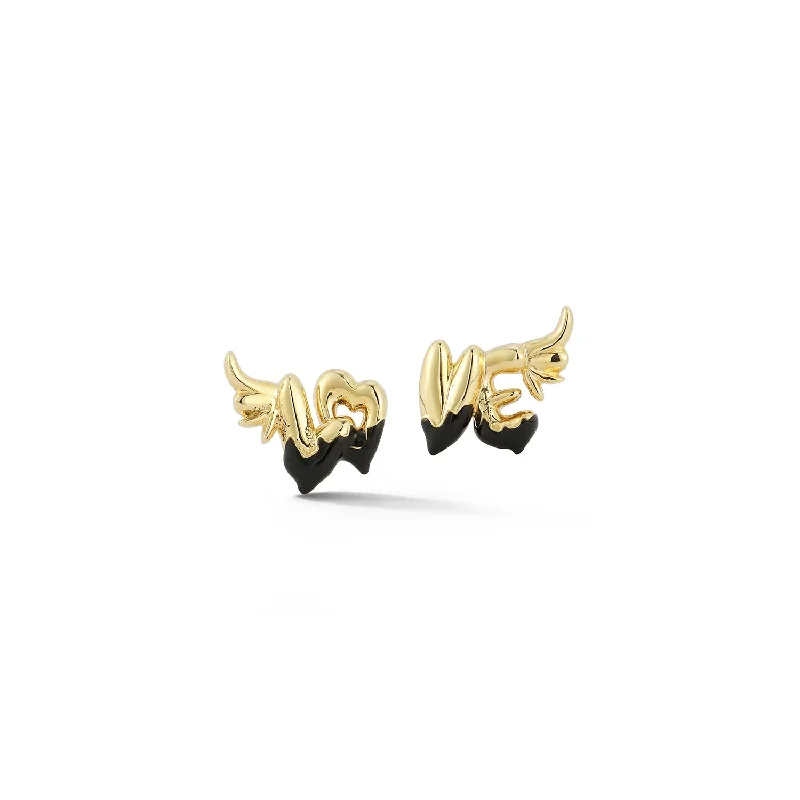 gothic bat ring sterling silver Winged "LOVE" Earrings with Black Enamel