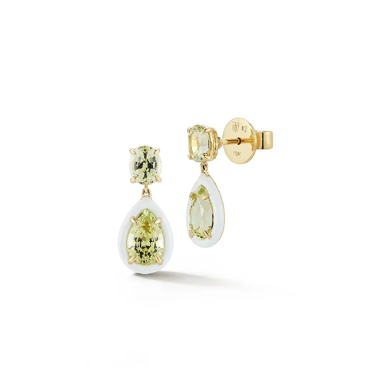 yellow sapphire engagement ring Yellow Chrysoberyl + White Enamel Drop Earrings