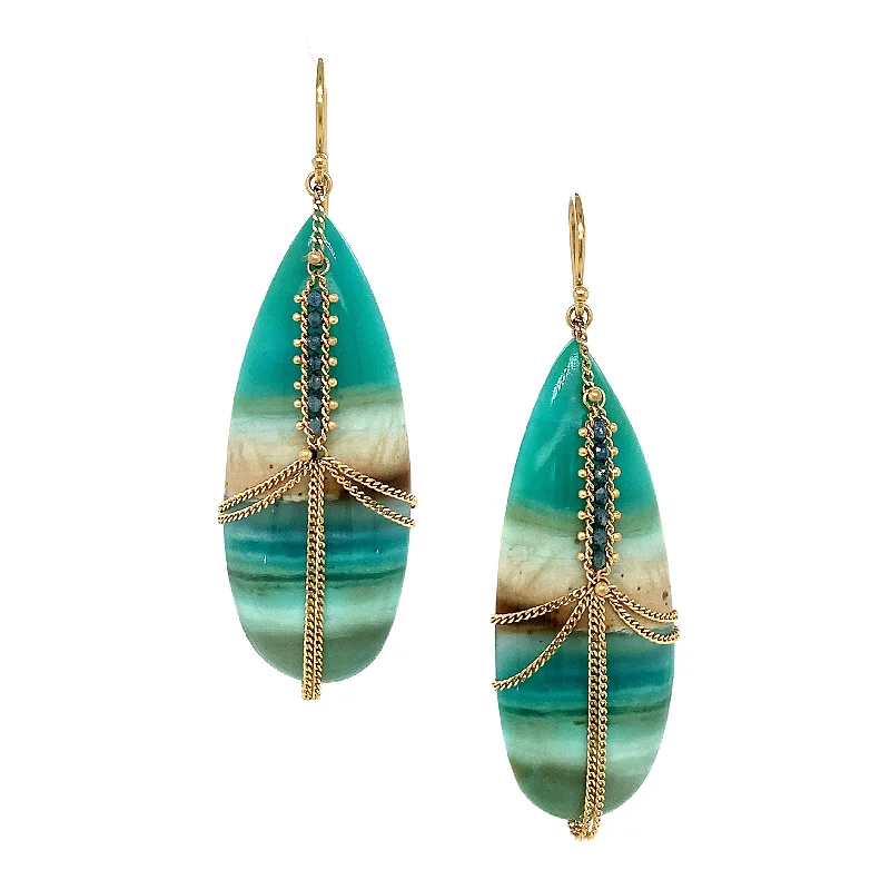 simple gold hoop earrings One-of-a-Kind Petrified Wood & Blue Opal Draped Earrings - "Sake"