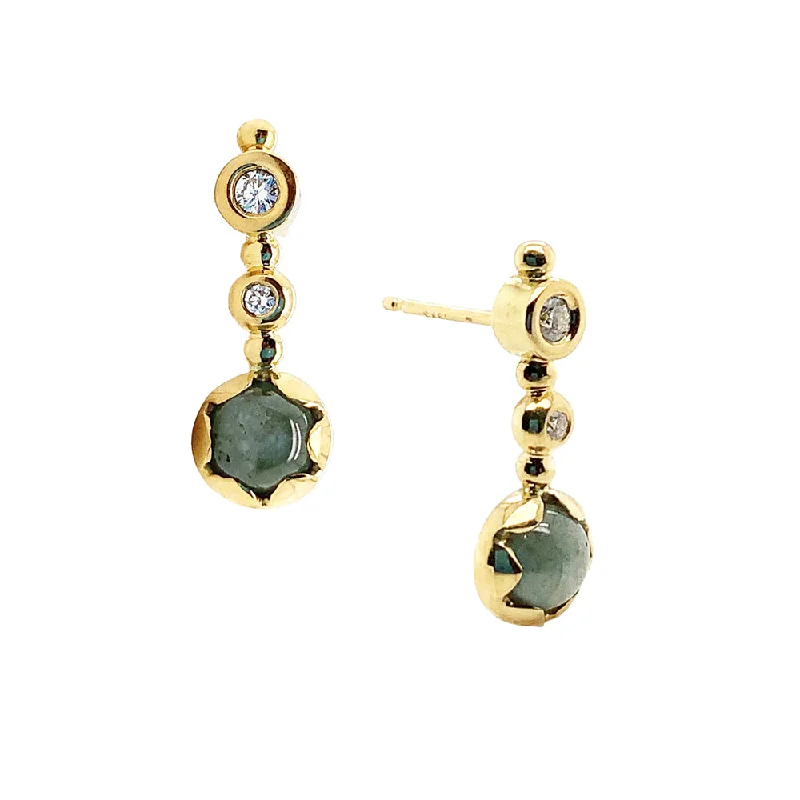 thin gold wedding band women Yellow Gold and Montana Sapphire Cabochon Earrings - "Tide Elixir"