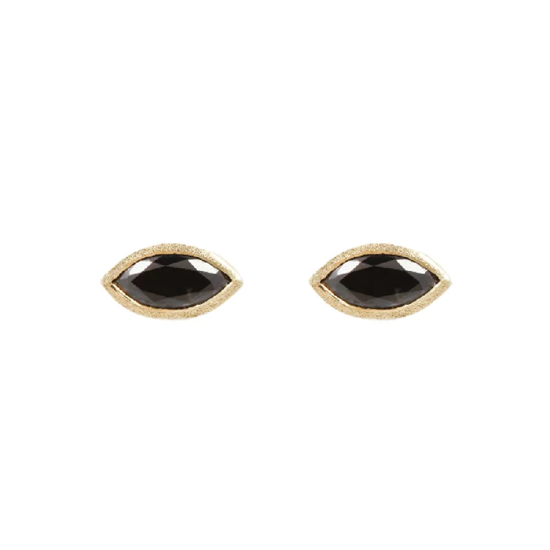 sapphire princess cut ring Yellow Gold & Black Diamond Studs - "Black Ice"