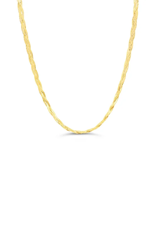 round cut diamond engagement ring Yellow Gold Braided Herringbone Chain