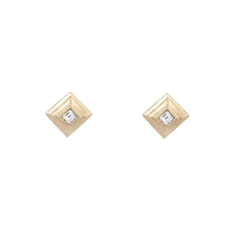 unique gemstone cocktail ring Yellow Gold & Diamond Square Studs - "Ziggurat"