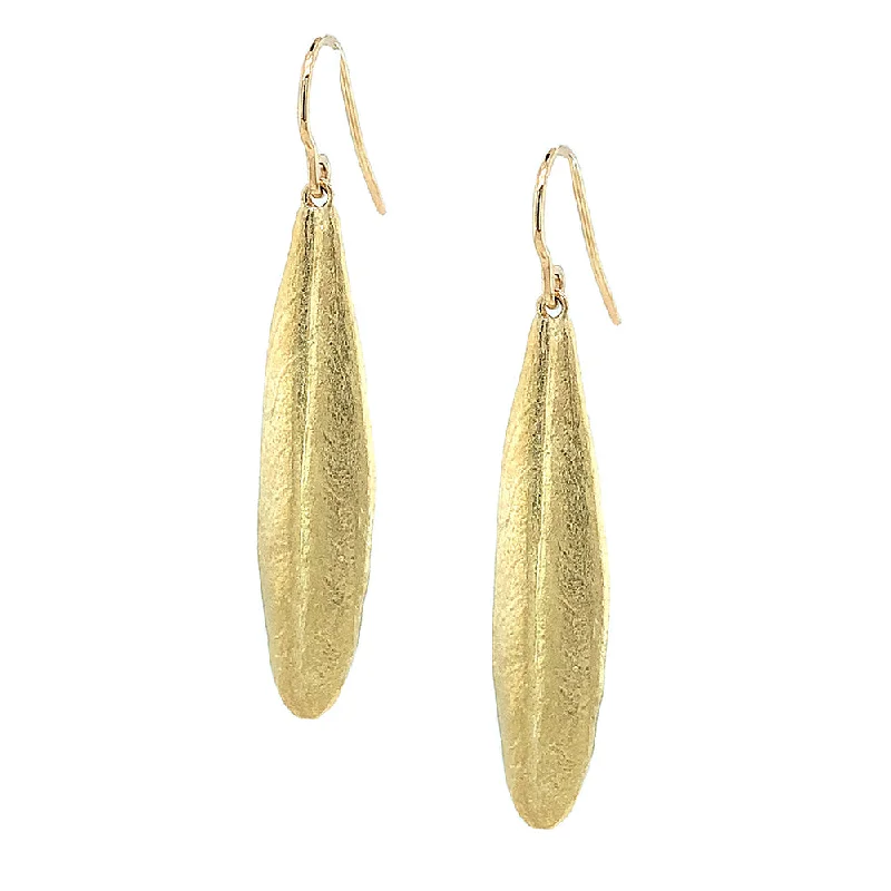 unique diamond eternity band Yellow Gold Leaf Drop Earrings - "Vesta Olive Leaf"