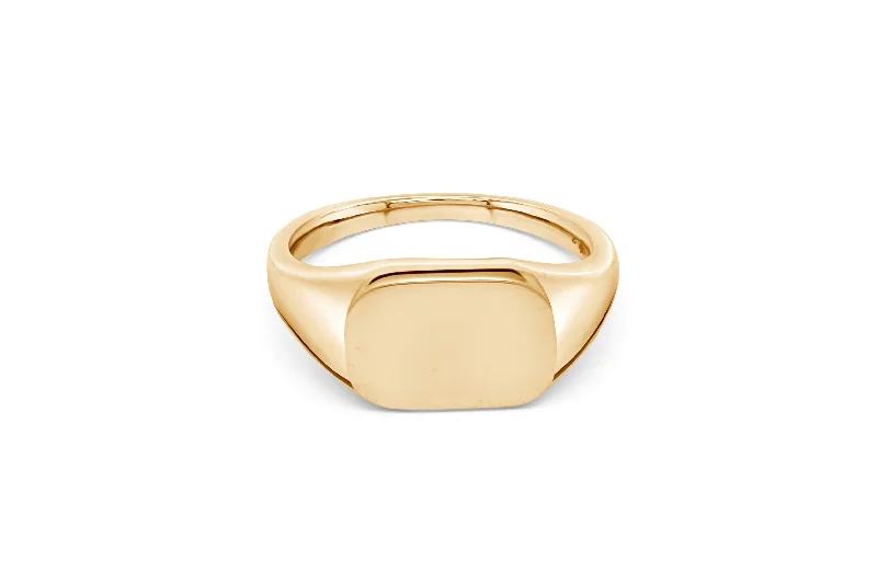 personalized coordinates ring custom Yellow Gold Round Square Signet Ring