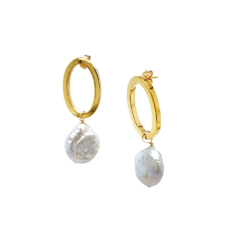 adjustable gemstone choker Yellow Gold Vermeil & Keishi Pearl Drop Oval Earrings - "Georgie"