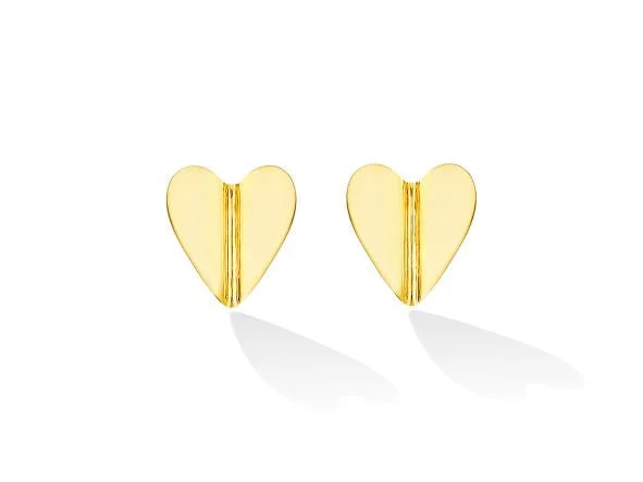 natural turquoise ring handmade Yellow Gold Wings of Love Medium Folded Heart Studs