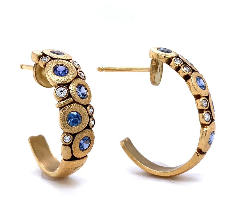 classic gold cuff bracelet Yogo Sapphire & Diamond Semi Hoop Earrings - "Large Candy"