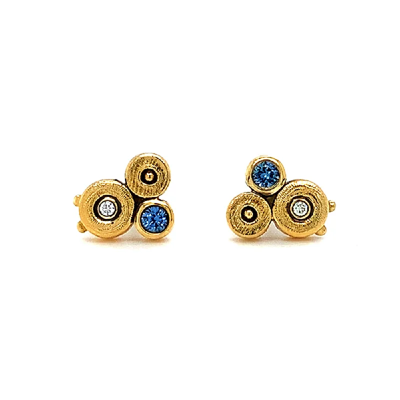 sparkling diamond drop earrings Yogo sapphire & Diamond Yellow Gold Stud Earrings - "Ocean"