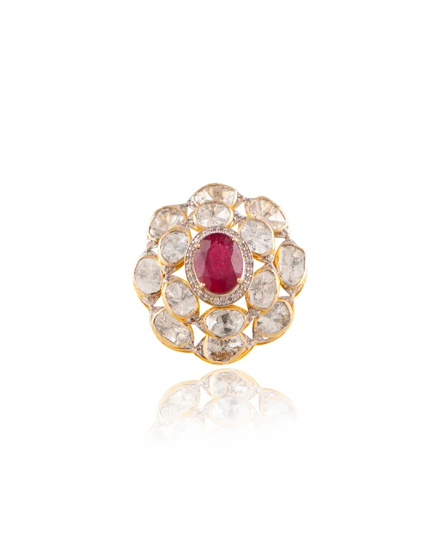 real opal ring for women Ziva Polki And Diamond Ring