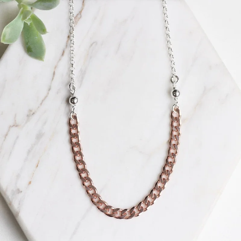 antique filigree wedding band Rose Gold Curb Chain Center Station Necklace