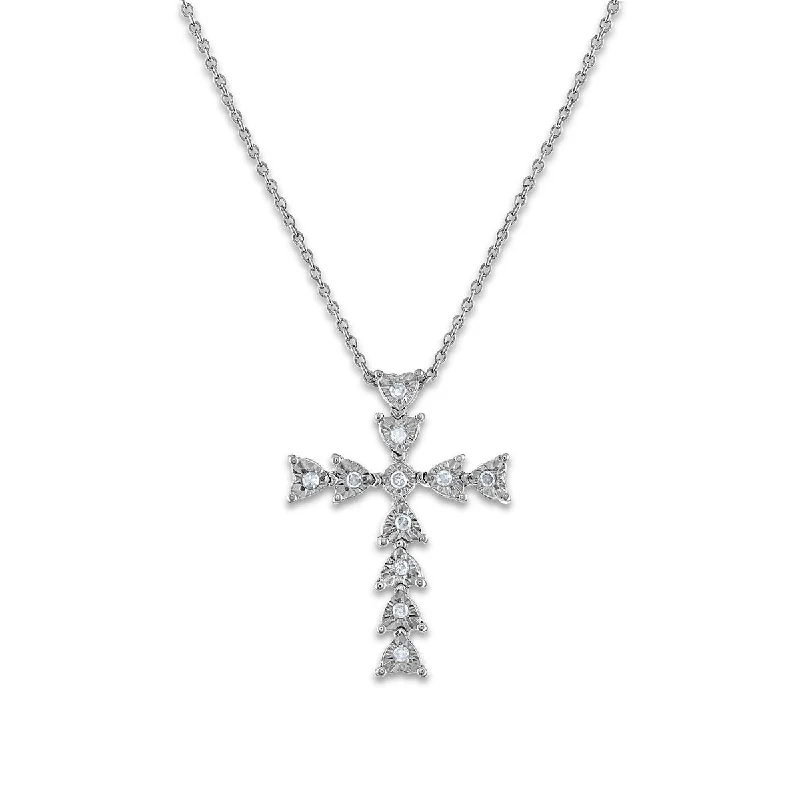 elegant pearl necklace with diamonds 1/10 CTW Diamond 18-inch Cross Pendant in Sterling Silver