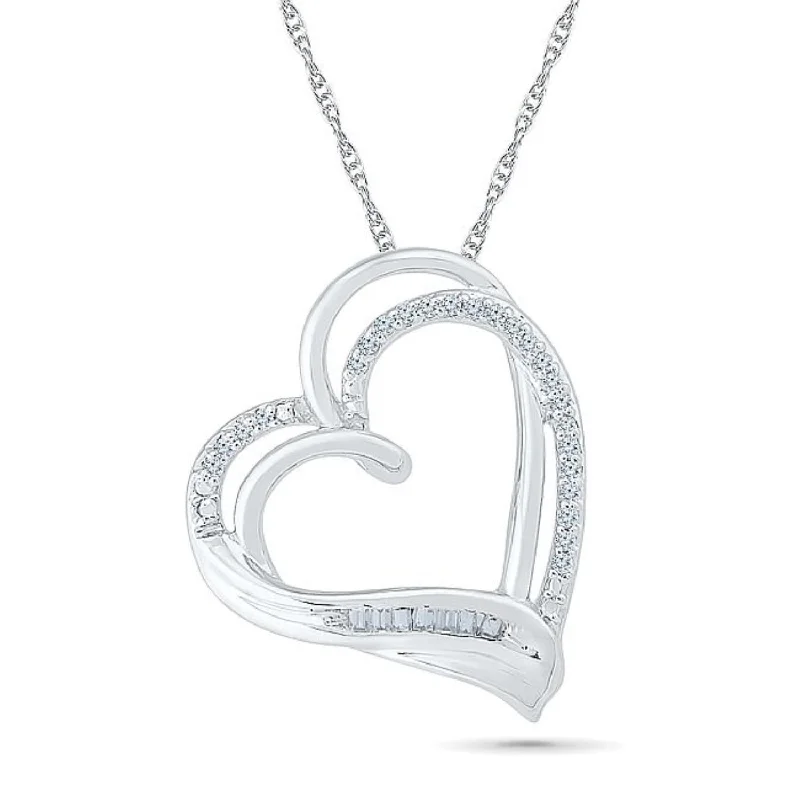 personalized engraved locket 1/10 CTW Diamond Heart 18-inch Pendant in 10KT White Gold