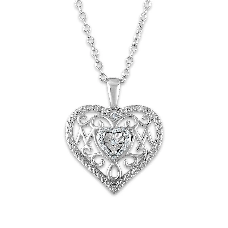 emerald cut diamond wedding ring 1/16 CTW Diamond Heart Mom Pendant in Sterling Silver