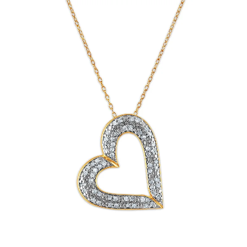 men’s woven leather bracelet 1/2 CTW Diamond Heart 18-inch Pendant in Yellow Gold Plated Sterling Silver