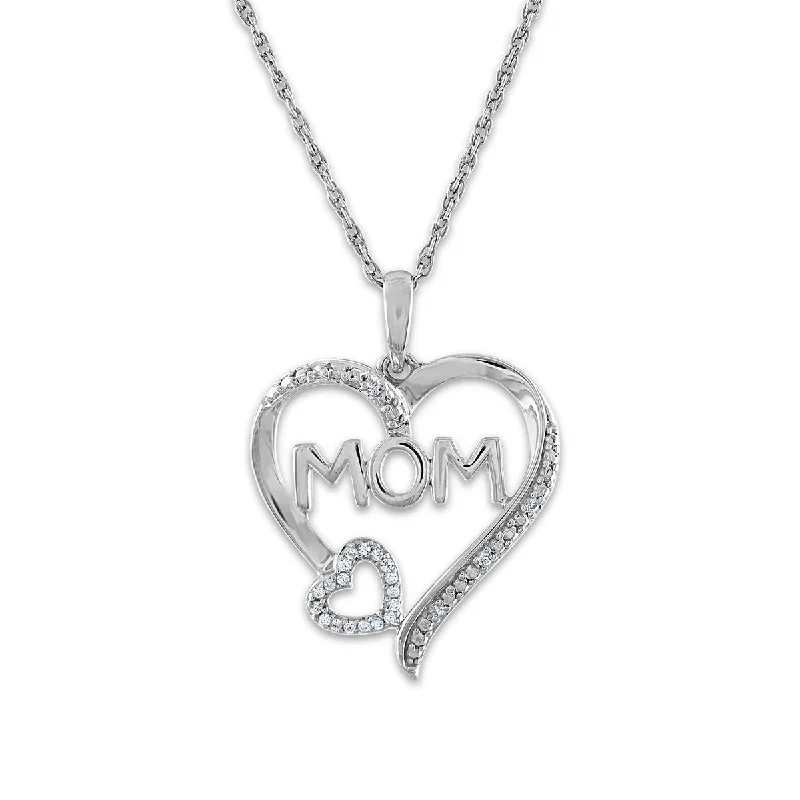 antique filigree wedding band 1/20 CTW Diamond Mom Heart 18-inch Pendant in 10KT White Gold