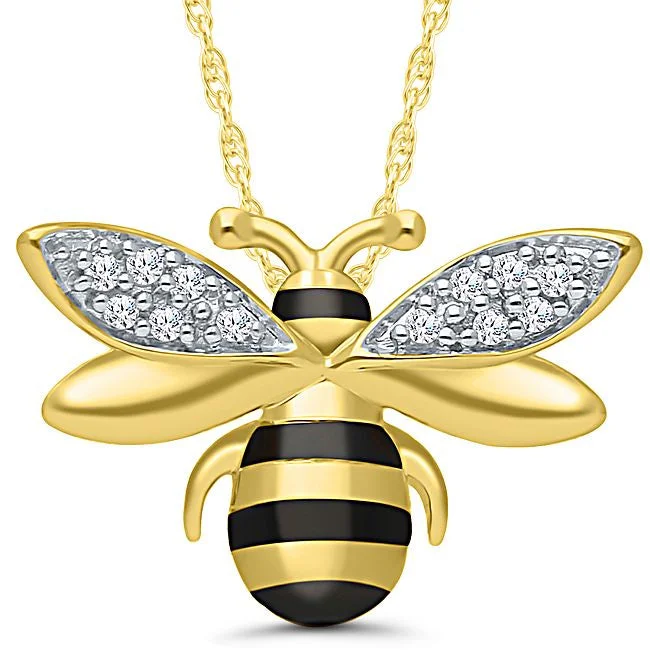 handmade wire-wrapped gemstone ring 1/30 CTW Diamond Honey Bee Pendant in Gold Plated Sterling Silver