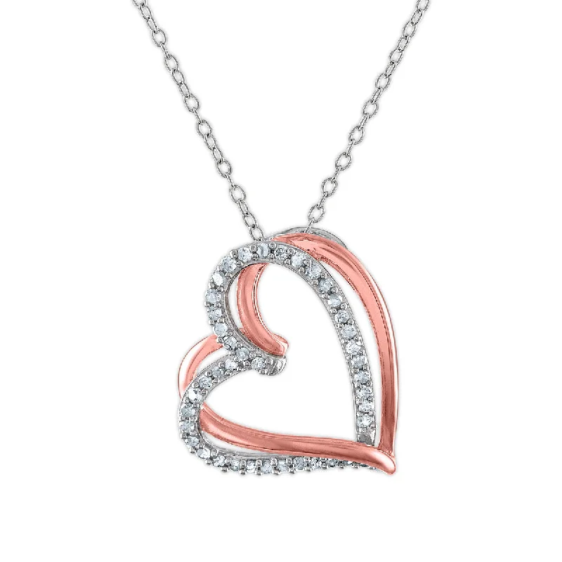 chunky boho turquoise ring 1/4 CTW Diamond Heart 18-inch Pendant in Two-Tone Sterling Silver