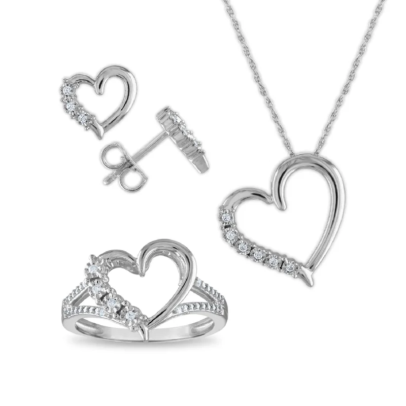 evil eye protection bracelet 1/6 CTW Diamond Heart Box Set Ring Earrings 18-inch Pendant in Sterling Silver
