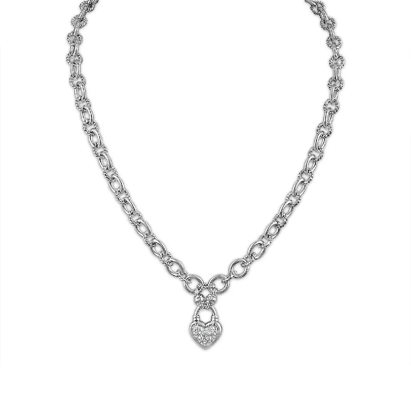 cubic zirconia stud earrings classic 1/7 CTW Diamond Heart Cuban Link 18-inch Necklace in Rhodium Plated Sterling Silver