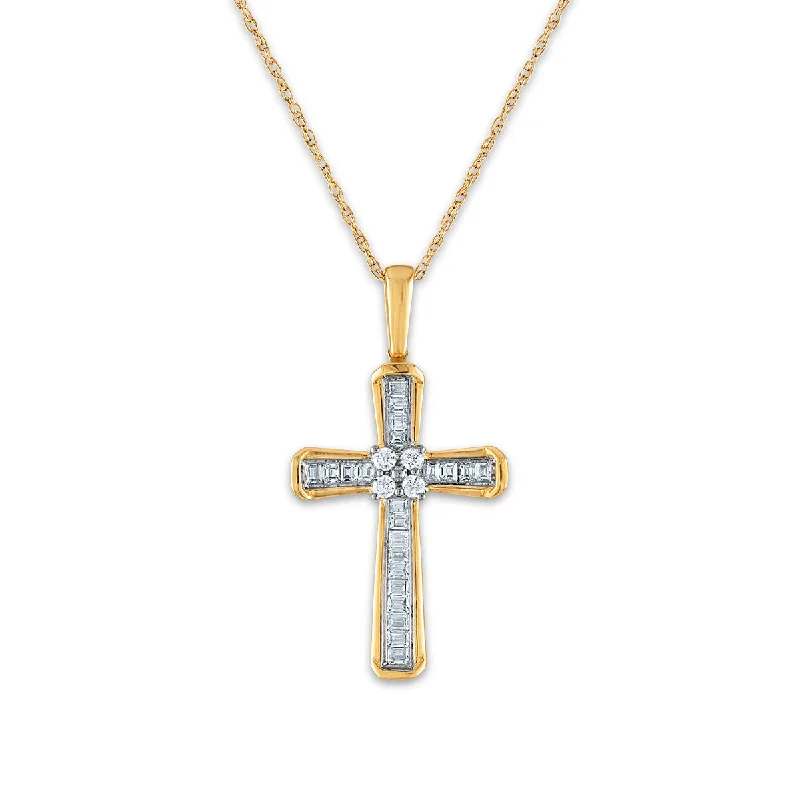 personalized ring with name 10KT White and Yellow Gold 1/5 CTW Round Diamond 26X14MM 18-inch Cross Pendant