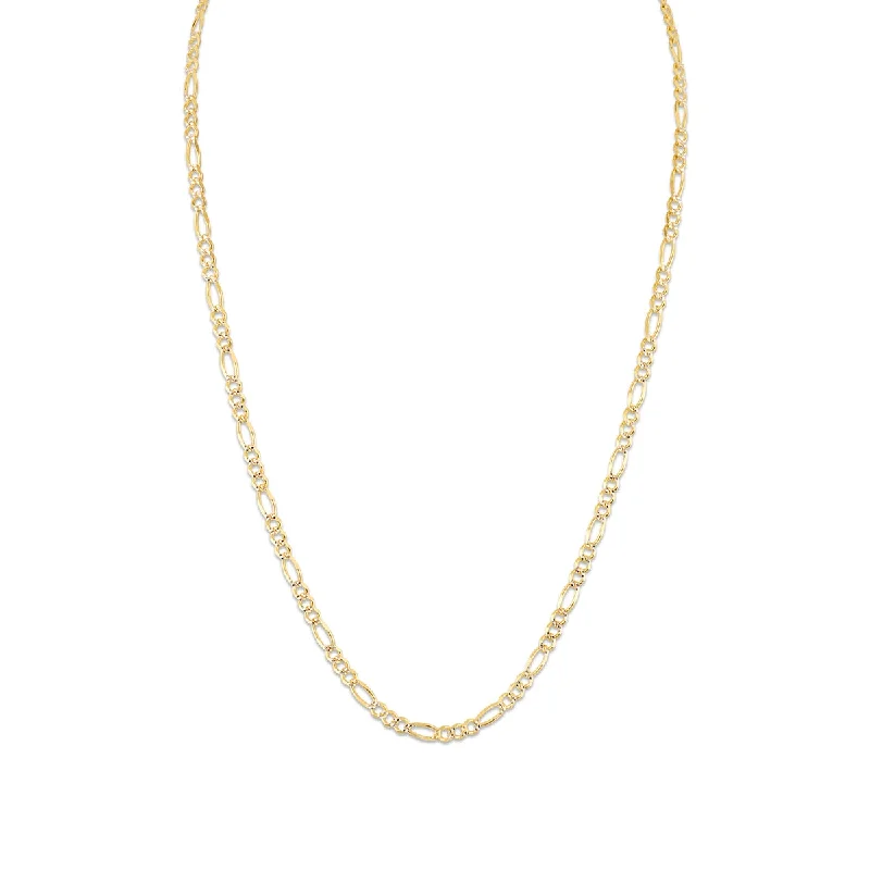 minimal gold ring stack 10KT White and Yellow Gold 20-inch 3.7MM Figaro Pave Chain