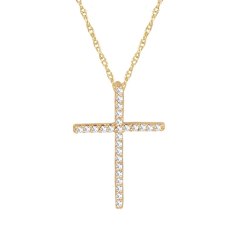rose quartz bracelet healing 10KT Yellow Gold 1/10 CTW Diamond 23X16MM 18-inch Cross Pendant