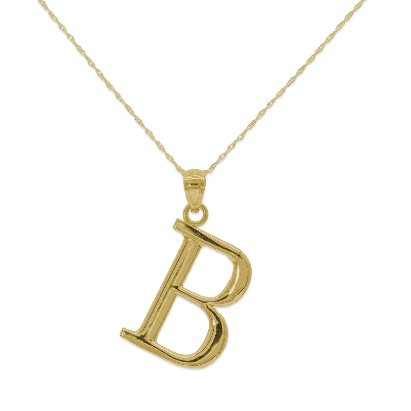 classic wedding set with diamonds 10KT Yellow Gold 18-inch 30MM Initial Pendant; Initial B