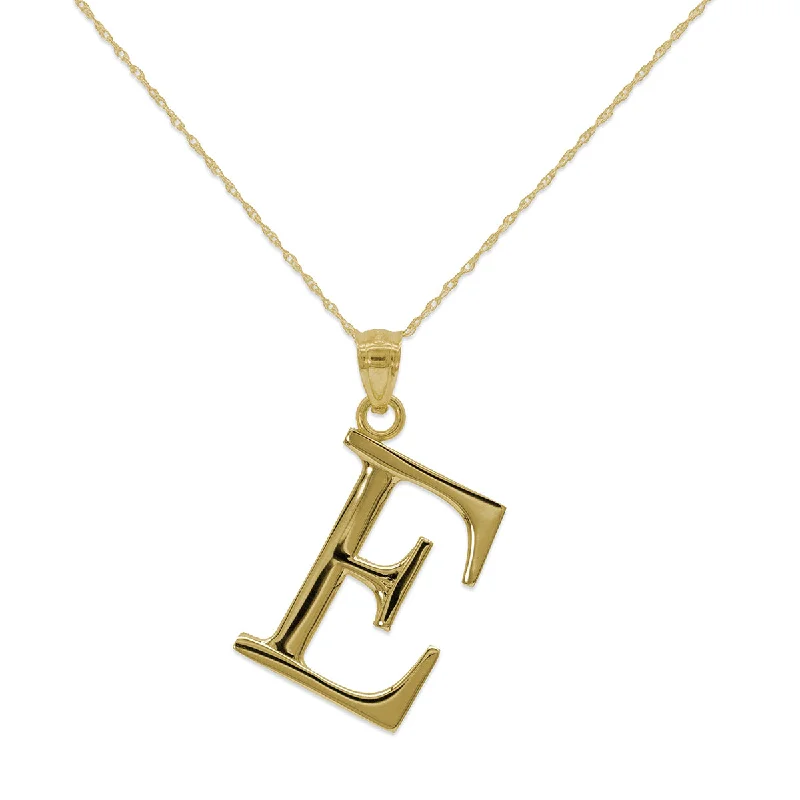 delicate floral wedding band 10KT Yellow Gold 18-inch 30MM Initial Pendant; Initial E