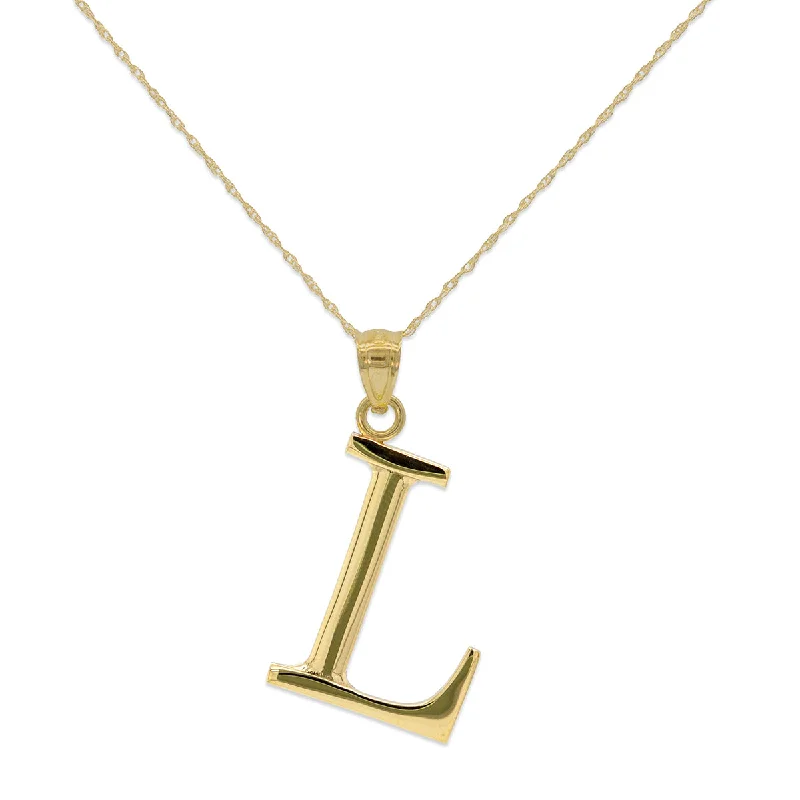 men’s black diamond cufflinks 10KT Yellow Gold 18-inch 30MM Initial Pendant; Initial L