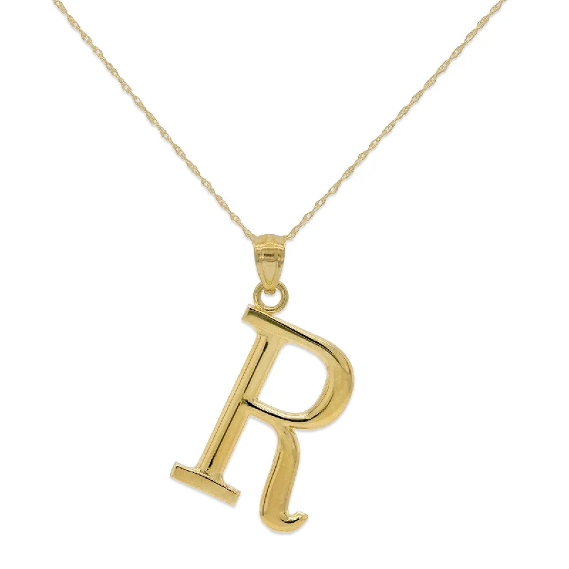 handcrafted gemstone pendant 10KT Yellow Gold 18-inch 30MM Initial Pendant; Initial R